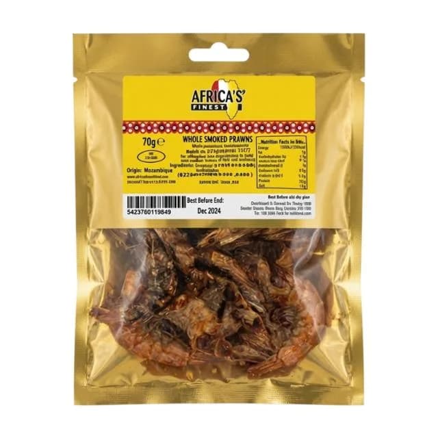 Africas Finest Whole Smoked Prawns 70g